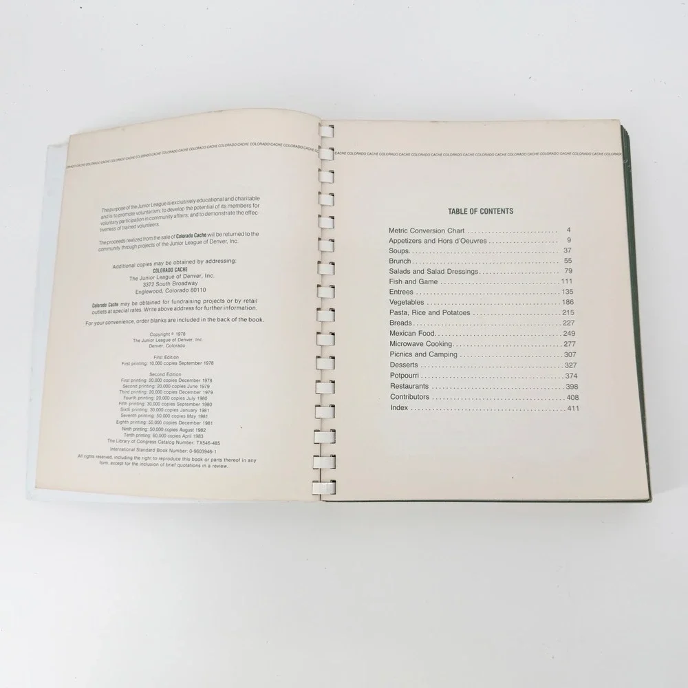 Vintage Junior League of Denver Colorado Cache Cookbook White  1978 Spiral Bound